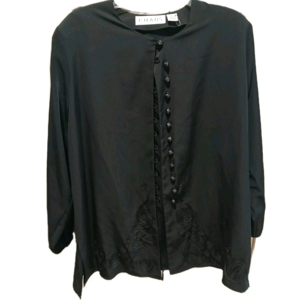 Embroidered Black Tunic Top Blouse CHAUS Women Plus Size: 20
